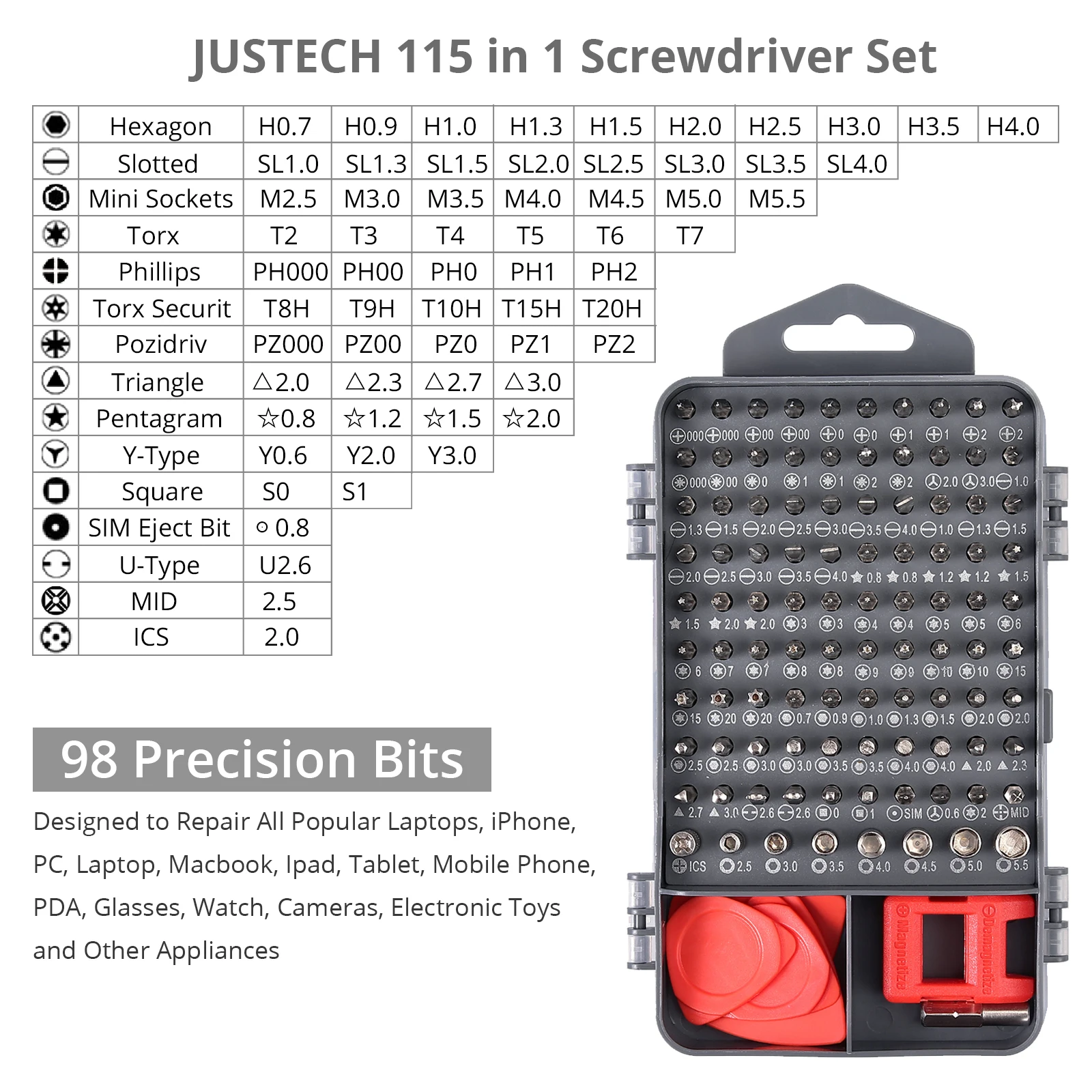 Jeu de tournevis 110 en 1 Précision électronique réparation outil magnétique amovible Kit