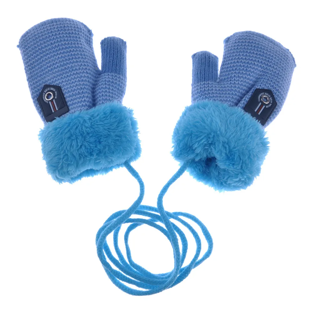 Sky Blue Детские двухслойные утепленные варежки, мягкие вязаные детские перчатки - Цвет: Sky Blue
