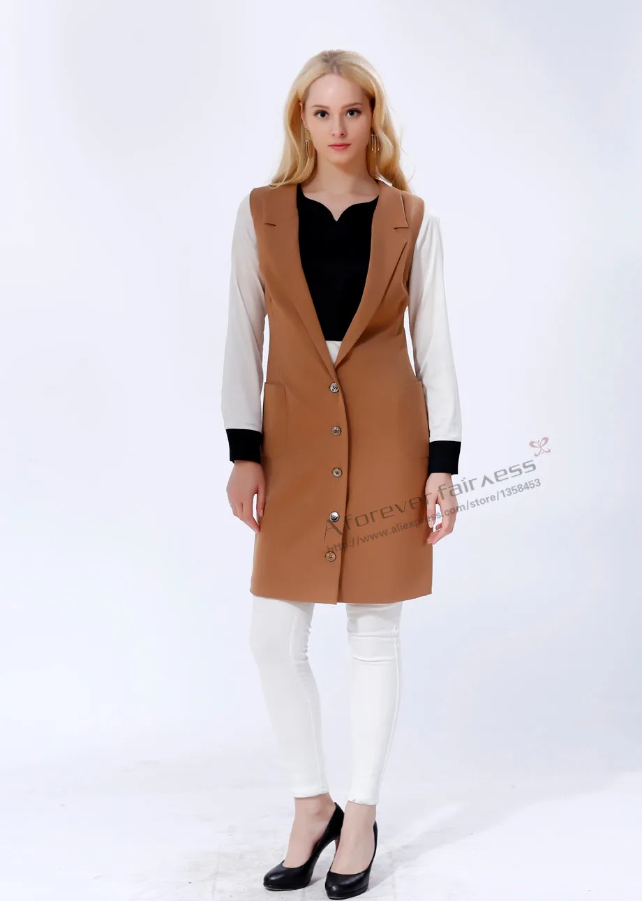 A Forever Women Sleeveless Vest Jacket Long Coat Chaleco Sin