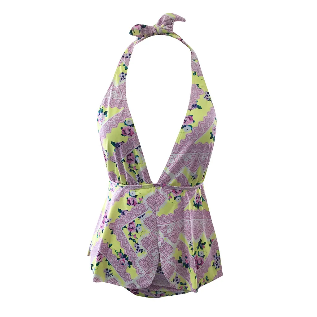 One Piece Summer 2019 Women Floral Printed Halter Bikini High Waisted Padded Ruffled Pregnant Swimwear Triangle Bather Suit