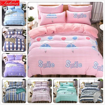 

Pink Blue Gray Stripe Plaid 3/4 pcs Bedding Sets Child Kids Boy Girl Duvet Cover 1.2m 1.5m 1.8m 2m 2.2m Flat Sheet Bedclothes