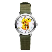 Модные Мультяшные милые детские часы с Пикачу, детские Студенческие Кварцевые наручные часы с нейлоновым ремешком для мальчиков и девочек JA88
