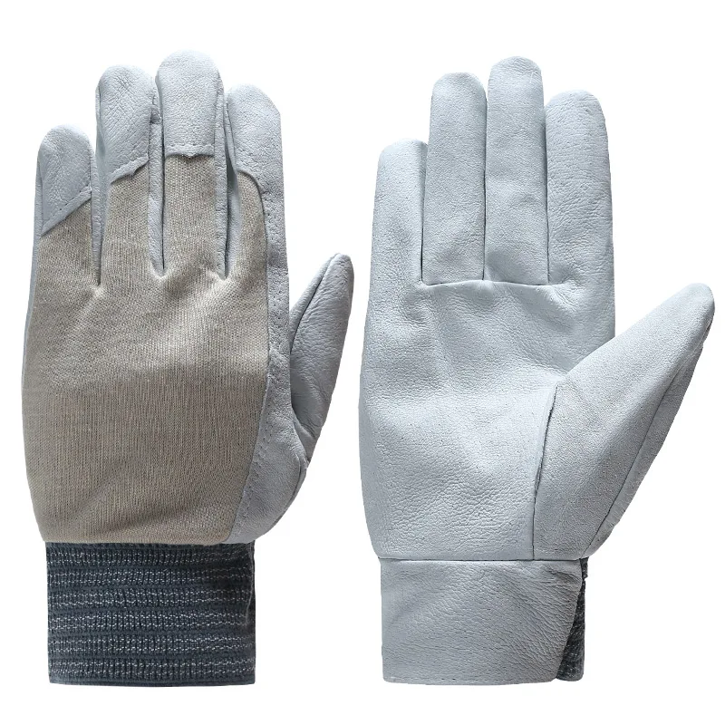 Бренд QIANGLEAF, мужские кожаные рабочие защитные перчатки, рабочие защитные перчатки, варежки, 410 - Цвет: Khaki(Pig skin)