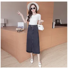 Весна женская джинсовая юбка Высокая Талия джинсовые юбки женские повседневные Прямые юбки