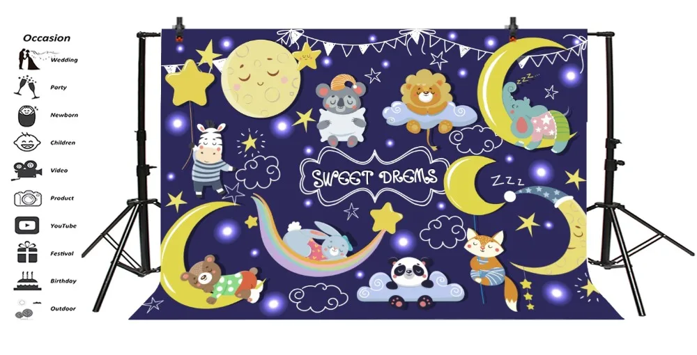 Laeacco Cartoon Star Moon Animals Bokeh Baby Party Photography Backgrounds Customized Photographic Backdrops For Photo Studio