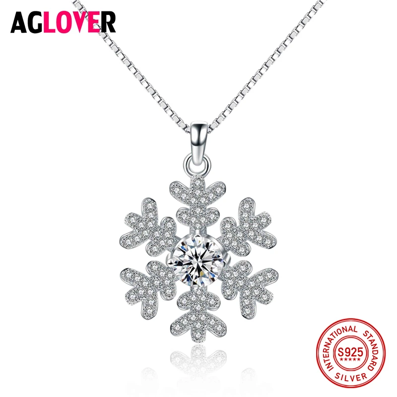 

Top Quality Crystal Snowflake Necklace 925 sterling silver Fashion Jewelry Woman Valentine's Day gift
