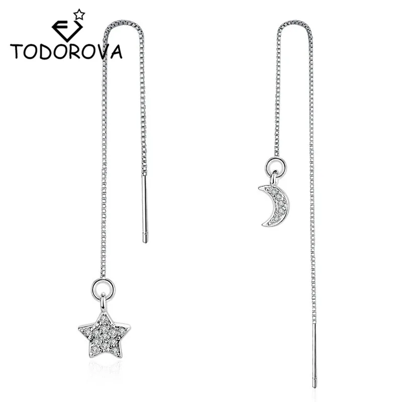 Todorova, Кристальные висячие серьги, звезда и луна, длинная цепочка, серьги с проволокой, модные женские аксессуары, ювелирные изделия