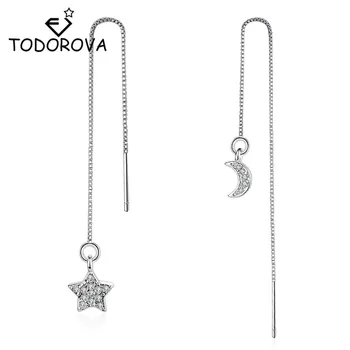 Todorova Crystal Drop Earrings Star and Moon Long Chain Ear Wire Brincos Fashion Women Accessories Jewelry