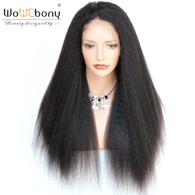 

Kinky Straight Lace Front Human Hair Wigs For Black Women 13*4 Lace Front Wig Brazilian Remy Pre Plucked Bleached Knots WoWEbony