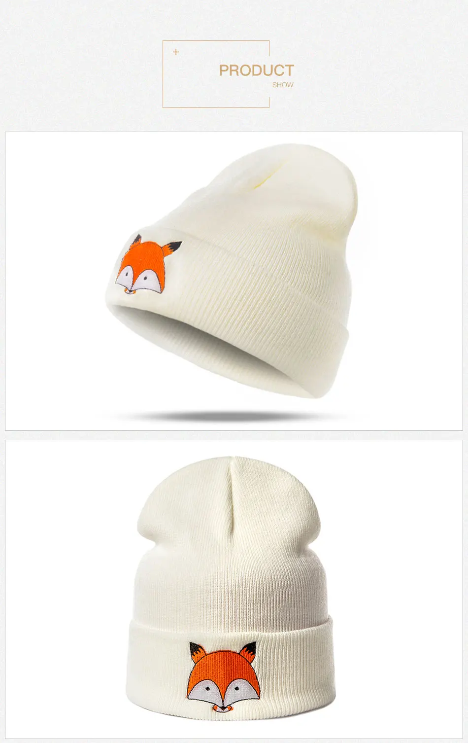 Модные вязаные зимние шапки для женщин с рисунком лисы; зимние шапки для женщин; Skullies Beanies; мужские вязаные шапки; плотные теплые шапки