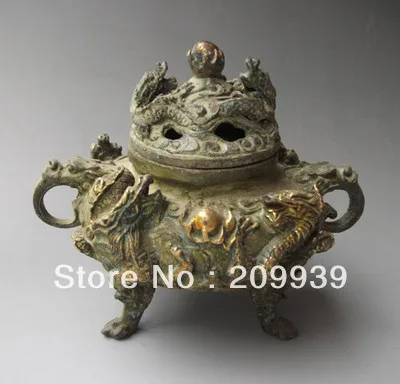 

bir 00800 Rare, Chinese Bronze Engraving Dragon Incense Burners