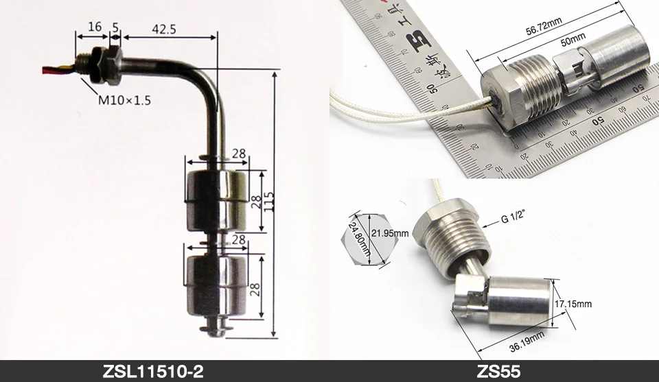 Боковое Крепление резервуар датчик уровня воды Жидкость нержавеющая сталь Поплавковый выключатель ZSC12 100 в/220 В общие ZSC11-ZSC19