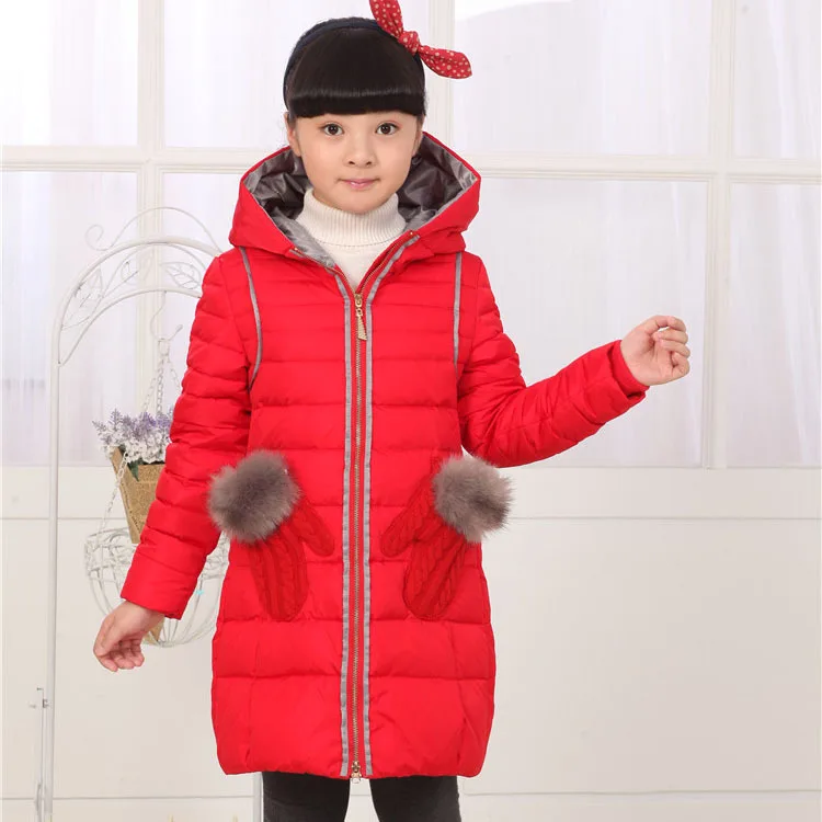BALA 2016 Winter Girls Down Parkas Thermal Kids Jacket Long For Girls Coat Thicken Clothes Cold
