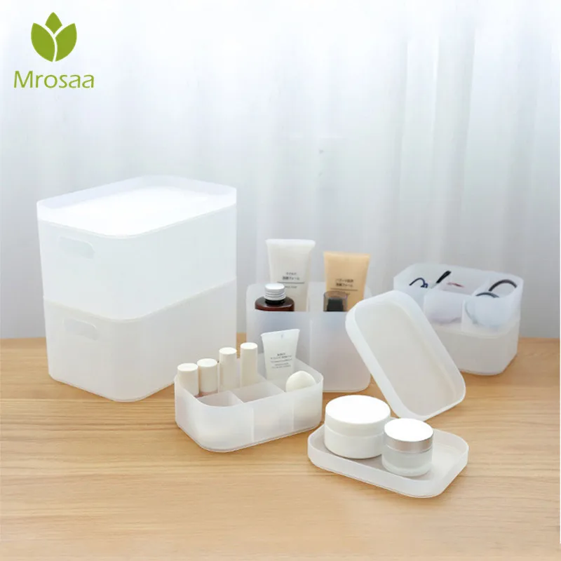 

Mrosaa Plastic Frosted Desktop Makeup Organizer Make Up Brush Storage box Drawer Cosmetics skin care Storage case with lid