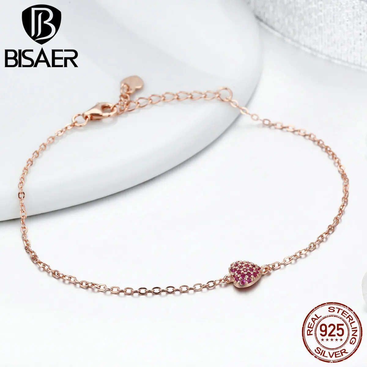 

Authentic 100% 925 Sterling Silver Red CZ Love, My Heart for You Chain Bracelet for Women Fine Jewelry Gift Valentine's Day