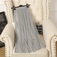 Весна лето Женская Сексуальная кружевная сетчатая Прозрачная Юбка Повседневные Вечерние Элегантные черные тюлевые юбки с высокой талией 150