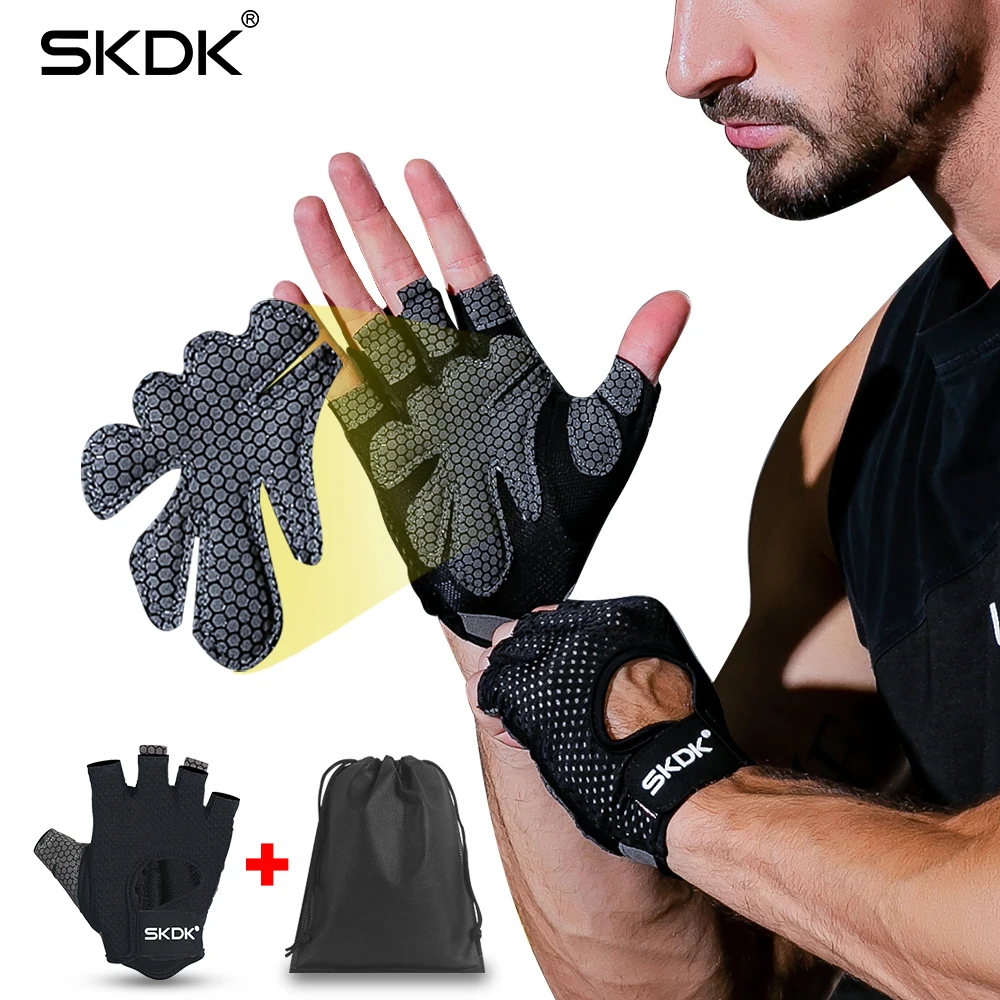 SKDK Neutral Elastic Gym Fitness Gloves Dumbbell Crossfit Weight Lifting Body Building Breathable Sports Gloves Gym Accessories