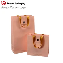 Розовый подарочный бумажный пакет с золотой лентой ручка ваше лого на заказ размер idream Упаковка Топ Упаковочная Сумка Высокое качество лучшее