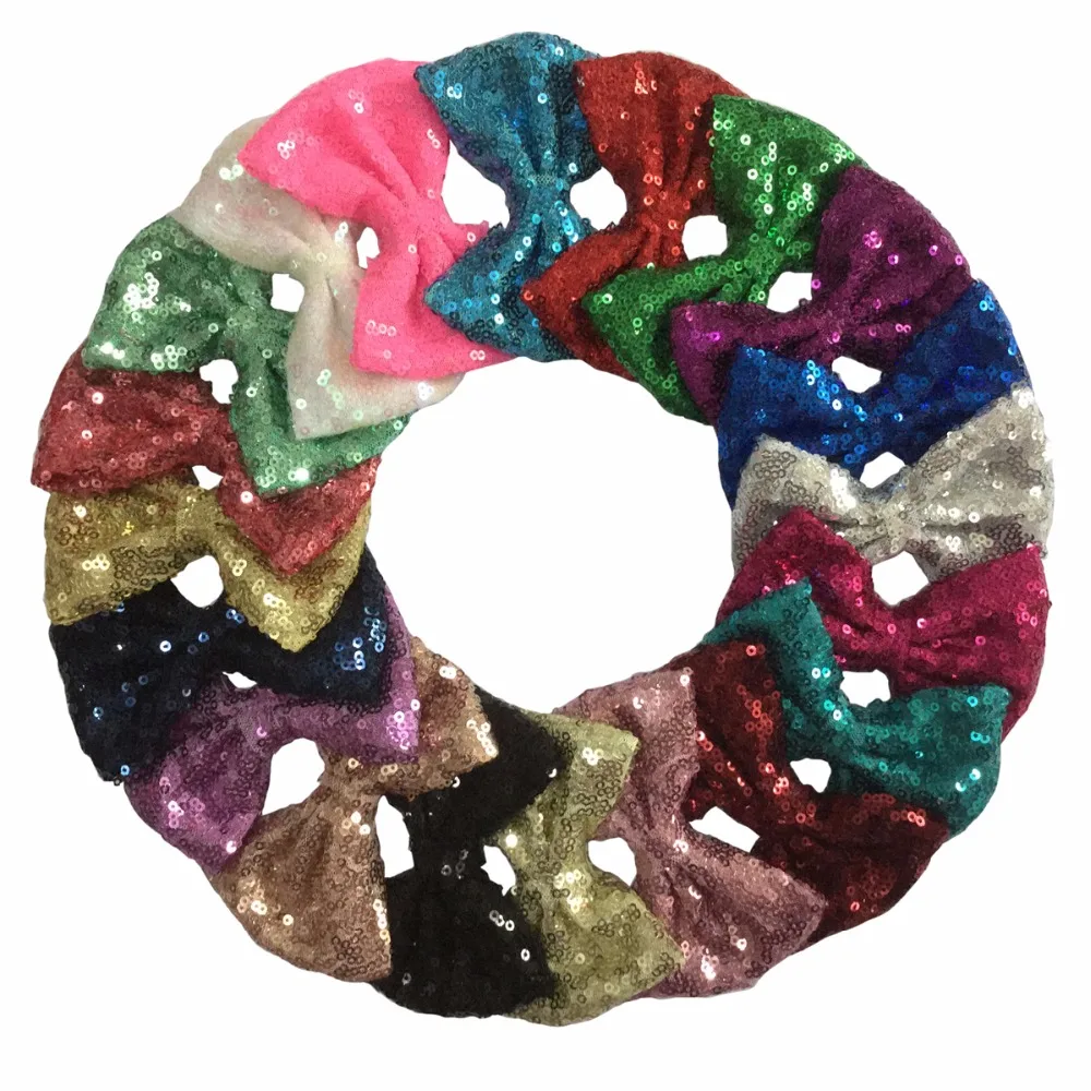 

4" Sequin Bows Clips Boutique Baby Sequin Hair Bow Girl's Fabric Bows Hair Clips 1PC Free Shipping