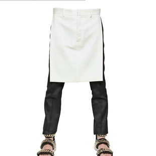 27-44! мужская одежда юбка Culotte, украшенная корейскими модными повседневными штанами, маленькие размеры, прямые джинсы, костюмы певицы - Цвет: black   white dress