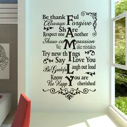Семейные Правила Семейные цитаты настенные наклейки виниловые художественные наклейки на стены мультфильм виниловые живые съемные
