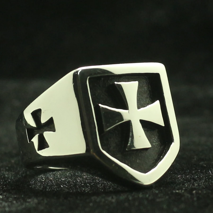

Mens 316L Stainless Steel Cool Simple Cross Shield Silver Ring