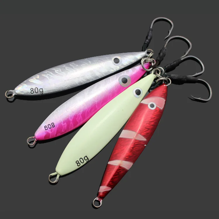 Isca de Metal Colher com Ganchos de Pesca Gabarito de Pesca Crescer Lento Jigging Mar Zebra Iscas 5 Pçs 10.5cm 80g