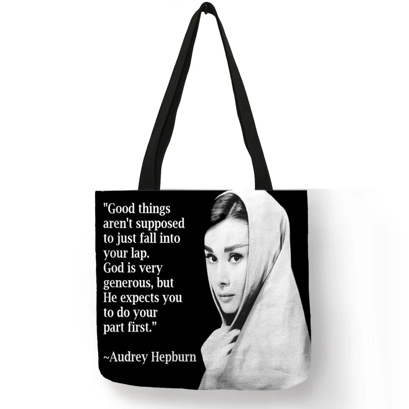 Exclusive Hand Bags for Women Famous Actress Hepburn Painting Shoulder Bag Eco Linen Fashion Lady Elegant Casual Handbag - Цвет: 015