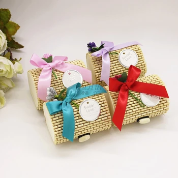 

12pcs/lot Rustic DIY Forest Bamboo Wedding Candy Box Gift Packing Favor Storage Box Ribbon Birthday Party Decor Cylinder Shape