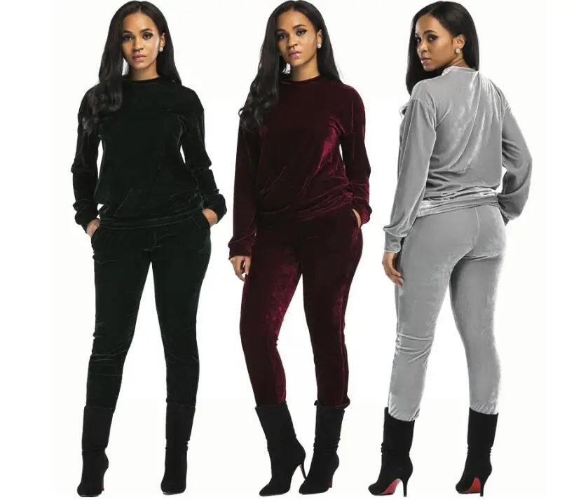 

2020 Women Two Piece Set Female Winter Tracksuit Velvet Top and Pants Ladies Long Sleeve Outfit Femme Sporting Suits
