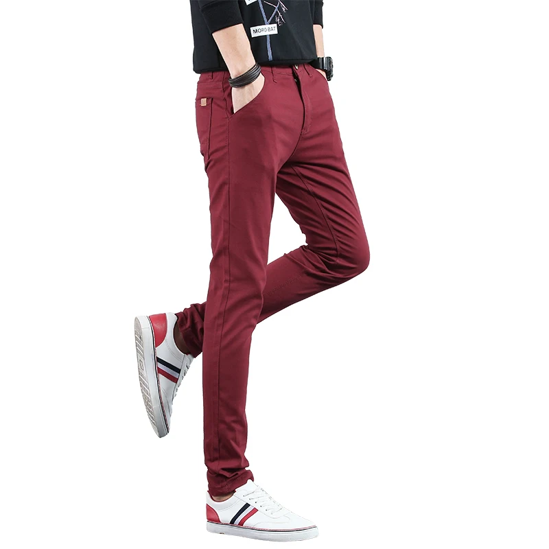 Осенние повседневные хлопковые брюки, мужские облегающие модные спортивные штаны высокого качества, мужские спортивные брюки, Мужская Чино одежда размера плюс - Color: Wine Red
