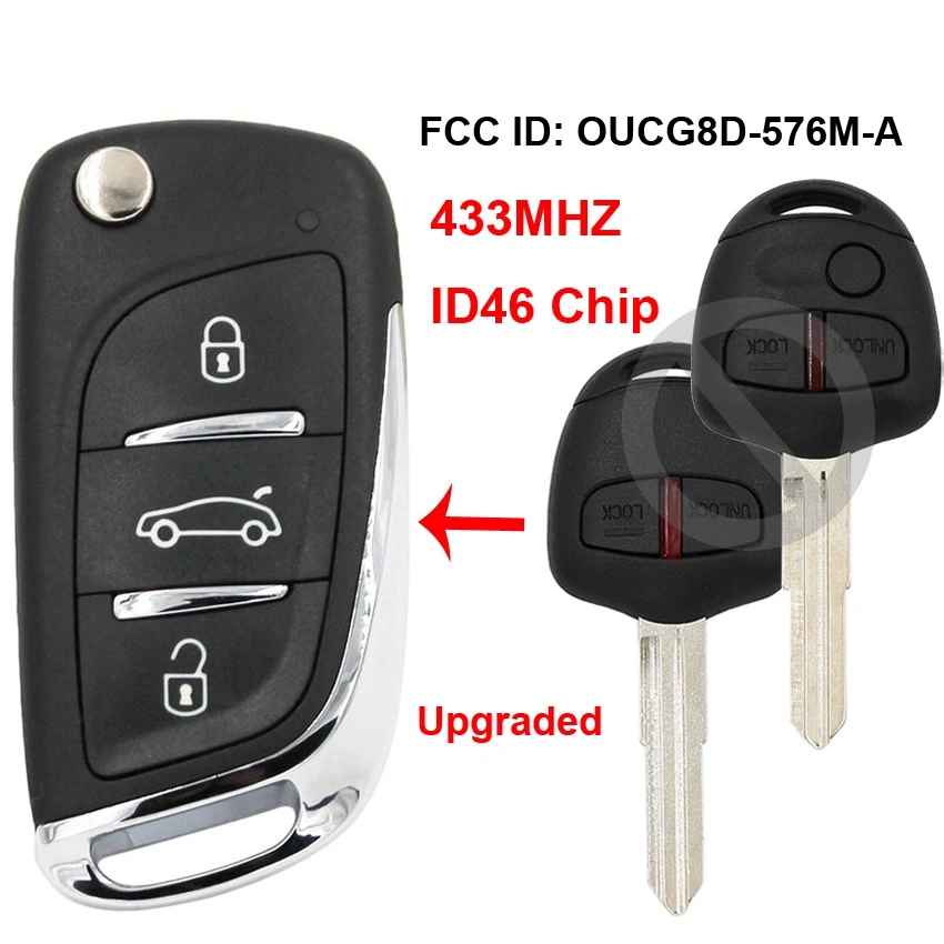 Flip Upgraded Remote Car Key Fob 433MHz ID46 Chip MIT11 Uncut Blade for