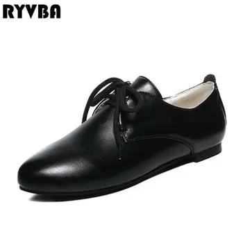 RYVBA Women pointed toe flats 2018 spring summer lace up flat shoes for woman women's work shoes ladies casual black shoes