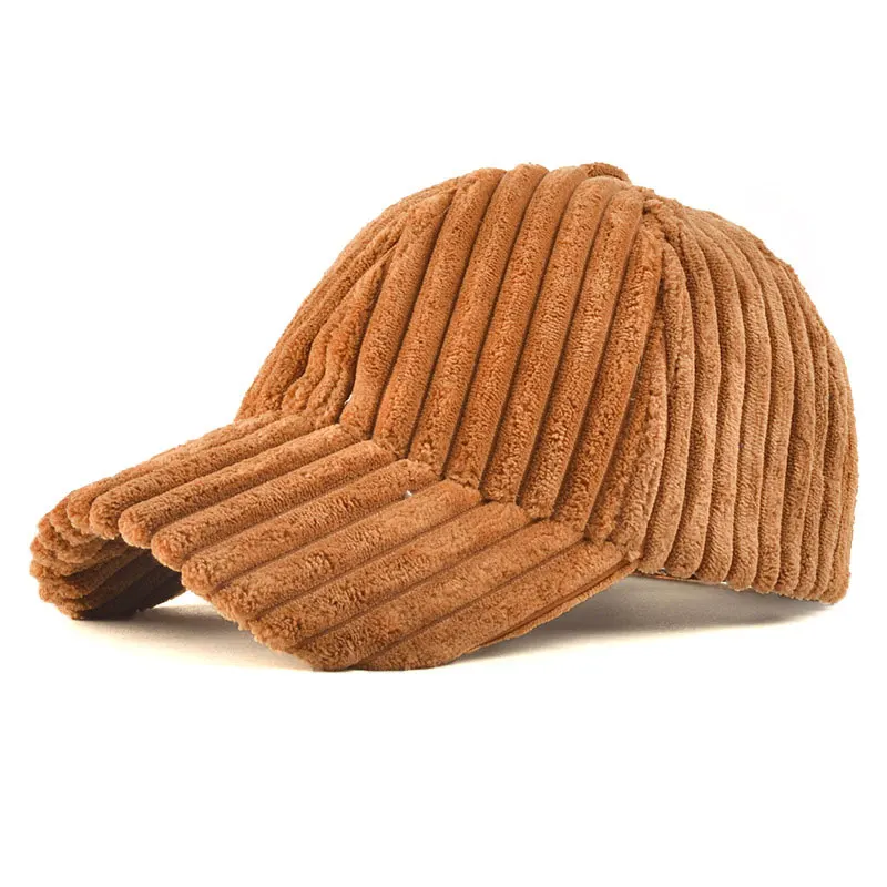 Adjustable Chunky Stripes Corduroy Winter Baseball Cap for Men and Women Warm Snapback Hat Brown Navy Black Khaki Dark Red