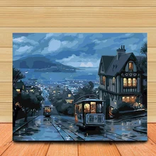 MOLEK маленький город трамвай пейзаж DIY картина маслом по номерам строительство раскраска ручная роспись плакат фотографии для домашний декор