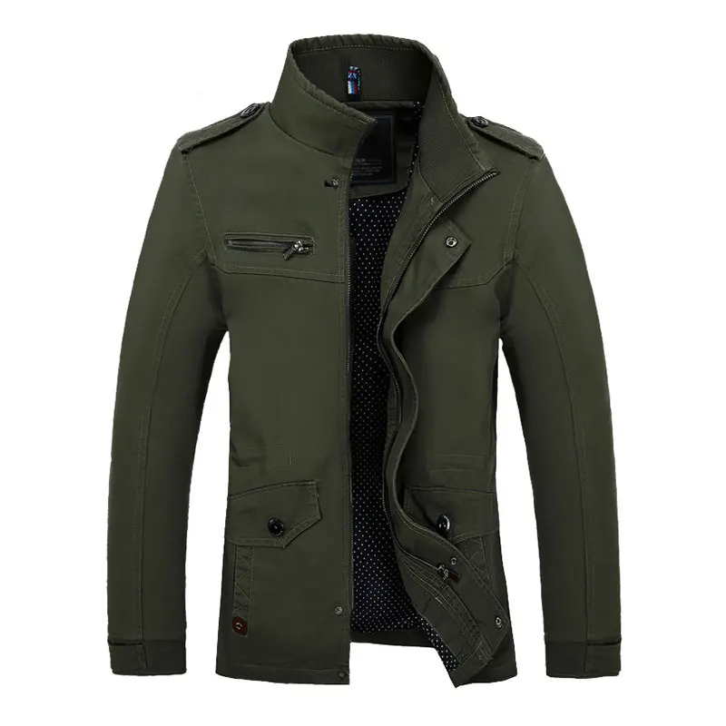 Осень, мужская приталенная куртка в стиле милитари, пальто, верхняя одежда, повседневные пальто со стоячим воротником, мужской деловой стиль, армейский зеленый цвет, одежда цвета хаки - Цвет: green