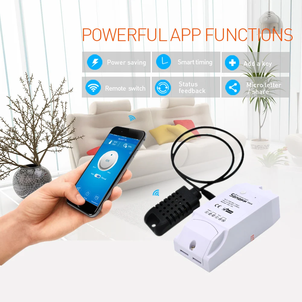 Умный Wi Fi переключатель SONOFF TH16 монитор температуры и влажности с датчиком Am2301