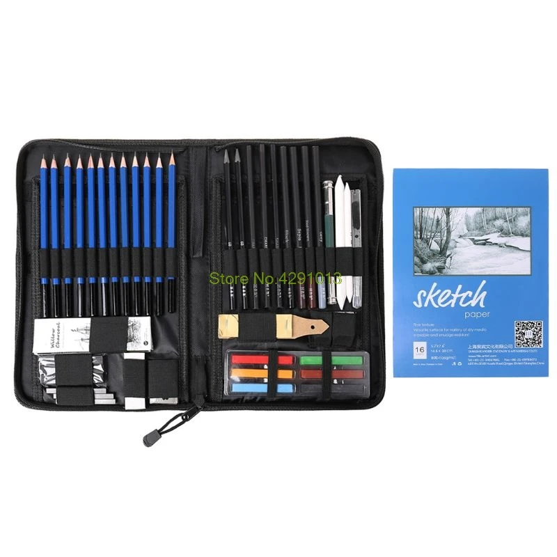 

48Pcs/Set Professional Sketching Drawing Pencils Eraser Sharpener Pastel Kit Painting Tool Art Supplies With Carry Bag