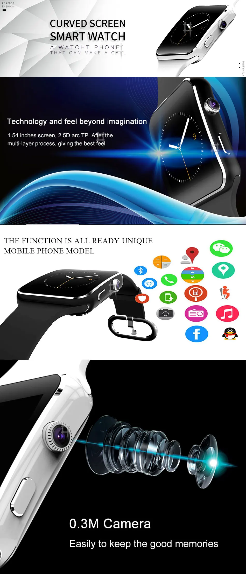 X6 Smart Watch Women With Camera Support SIM TF Card Touch Screen Alarm Clock Sleep Monitoring Sport Watch For Kid Men Women