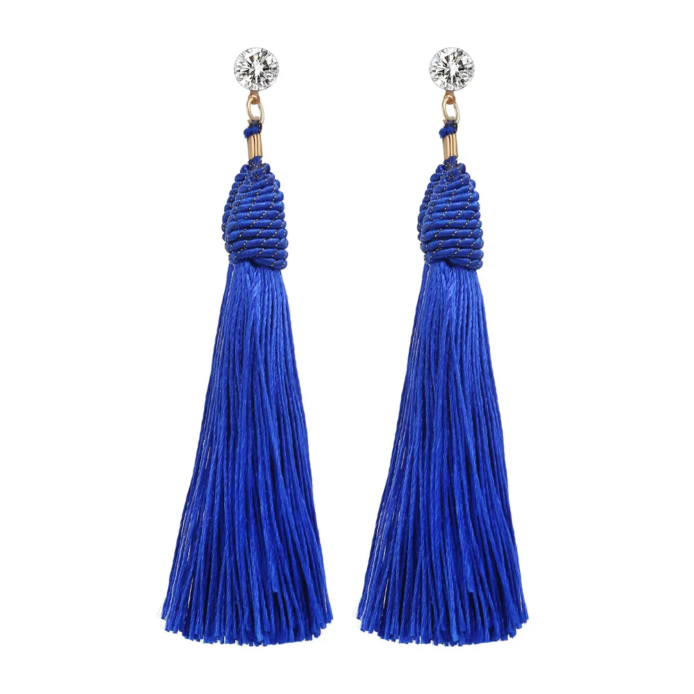 2018 Crystal Long Tassel Dangle Earrings For Women Black Yellow Blue Fashion Drop Earring Female Brincos Statement Jewelry