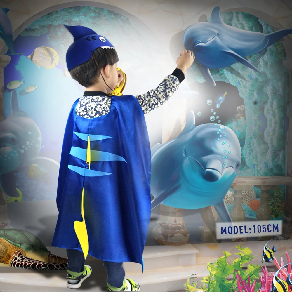 Special L27* Child shark cape costume blue kid hat for birthday party Christmas dress brand animal baby costume mask cape 