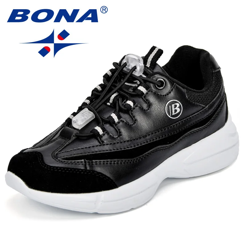 BONA/Новые популярные Стильные Детские кроссовки из синтетического материала; повседневная обувь для мальчиков на липучке; обувь для отдыха на открытом воздухе для девочек; Быстрая - Цвет: Black light gray