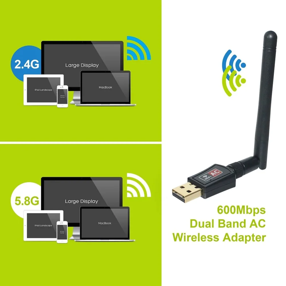 Buyincoins 600 м Dual Band 2,4/5 ГГц 433 Мбит/с Беспроводной USB Wifi адаптер с 2DBI антенны 11AC #279767