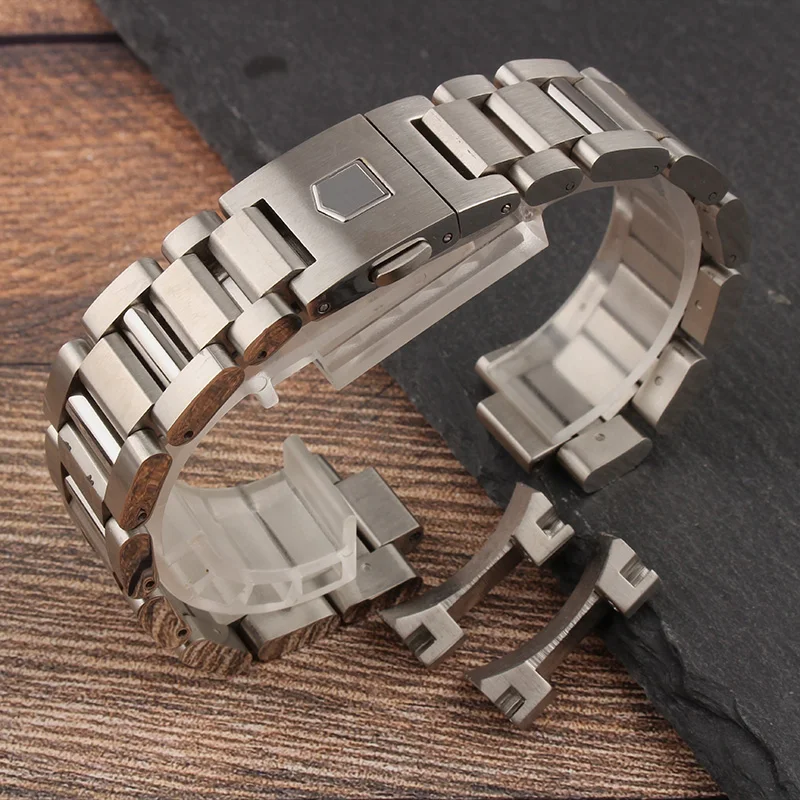 Новое поступление, черный ремешок для часов из нержавеющей стали, браслеты с загнутым концом, твердое звено, 22 мм, для брендовых стальных часов, мужские часы высокого качества