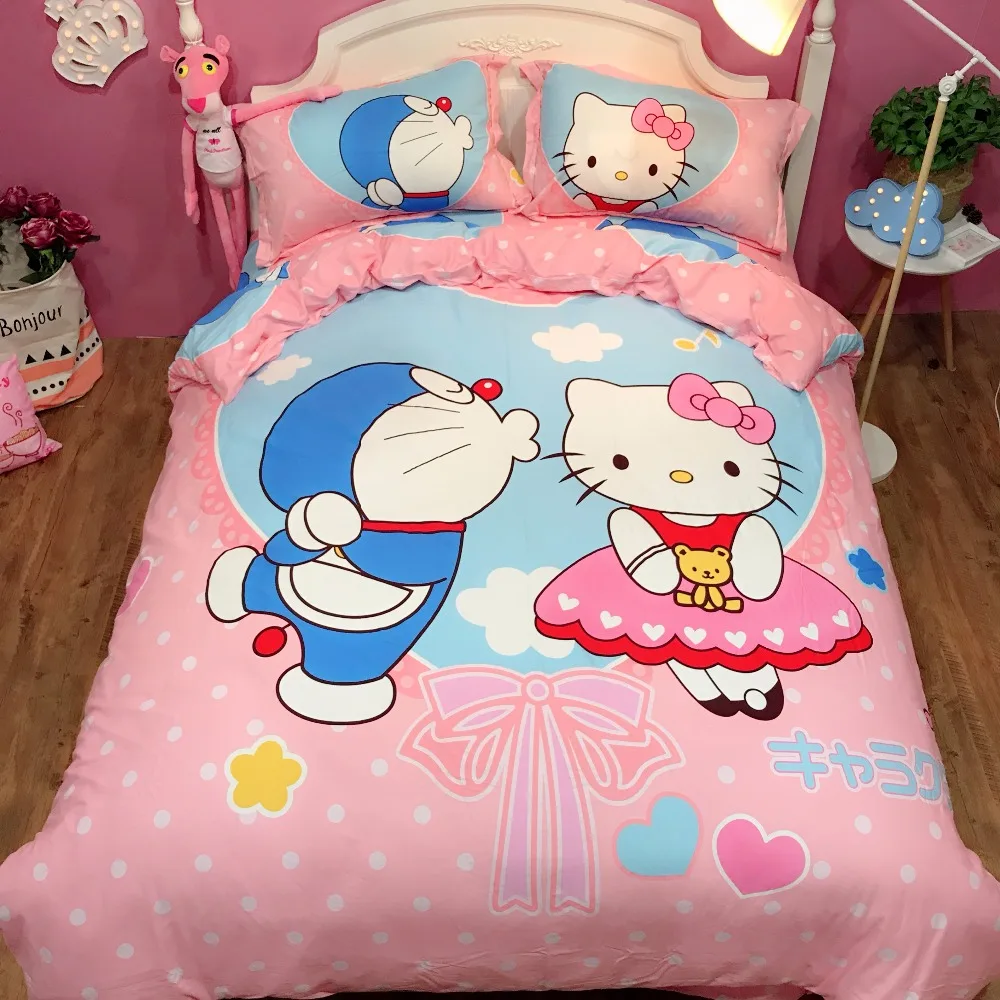 100 Cotton Sweet Lovely Hello Kitty Doraemon Bedding Sets Twin