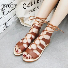 BYQDY Women Bohemia Sandals Gladiator Flat Peep-Toe Cross Strap Sandals Shoes Roman Lace Up Sandals Plus Size 34-48 Lady Shoes sandals women flat shoes bandage bohemia leisure lady casual sandals peep toe outdoor chaussures femme ete fashion shoes