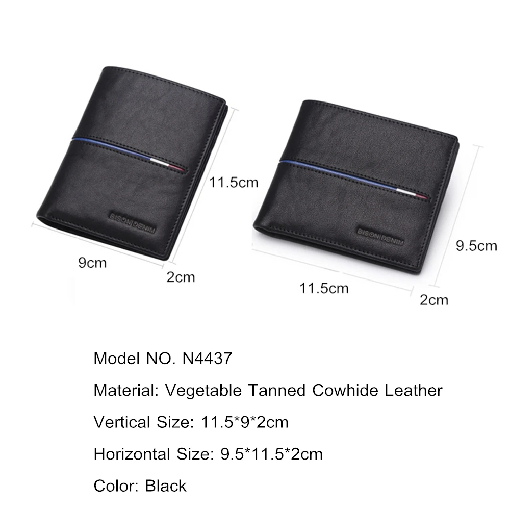 Cena BISON DENIM portfel ze skóry naturalnej mężczyźni marka moda krótkie portfele monety kiesy ID etui na karty kredytowe Slim składany portfel mężczyzn N4437