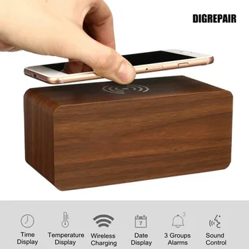 

QI Wireless Quick Phone Charger Digital Alarm Clock Wireless Charging Charger with Voice Control for IPhone Samsung Charger