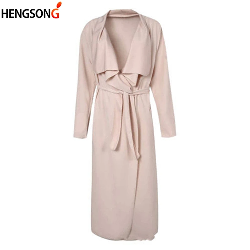

2018 Autumn Women Wide Lapel Belt Pocket Coat Fashion Outerwear Pocket With Sashes Women Long Jacket Coat