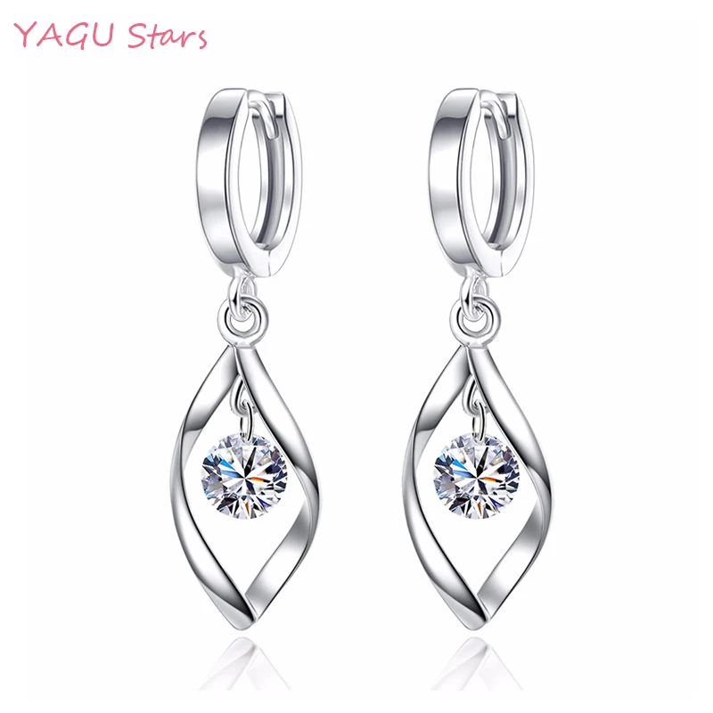 

Vintage 925 Sterling Silver Rotated Geometric Shape Crystal Drop Earrings For Women Jewelry Dangle Earrings brincos Y-E162
